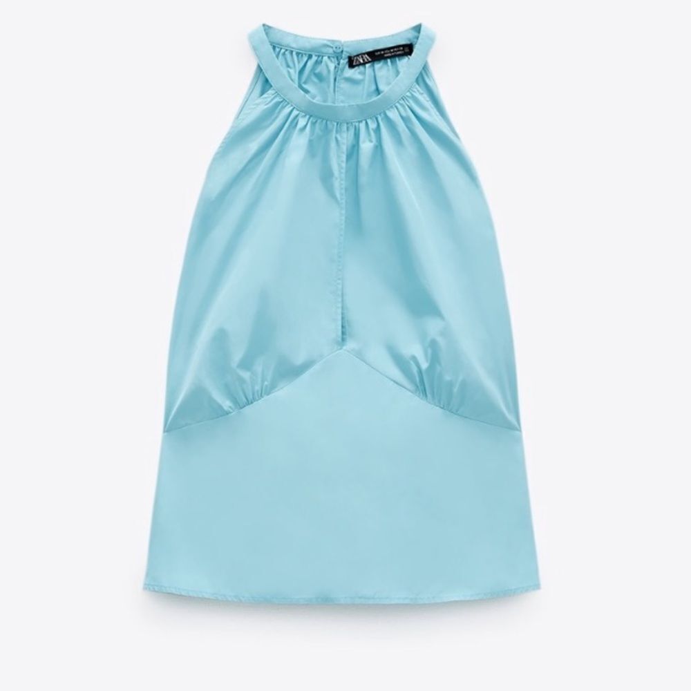 Zara Halter Bow Tie Back Powder Blue Front Slit Top Size Small